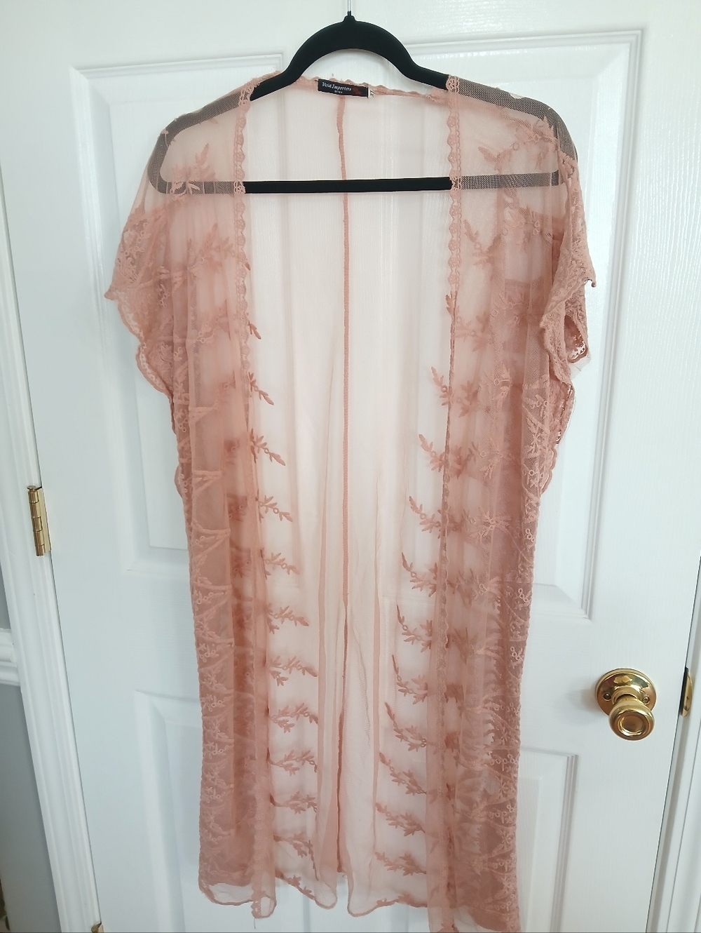 Vivid Importers Of NY Sheer Lace Kimono Peach Beach Boho Festival Western Fairy